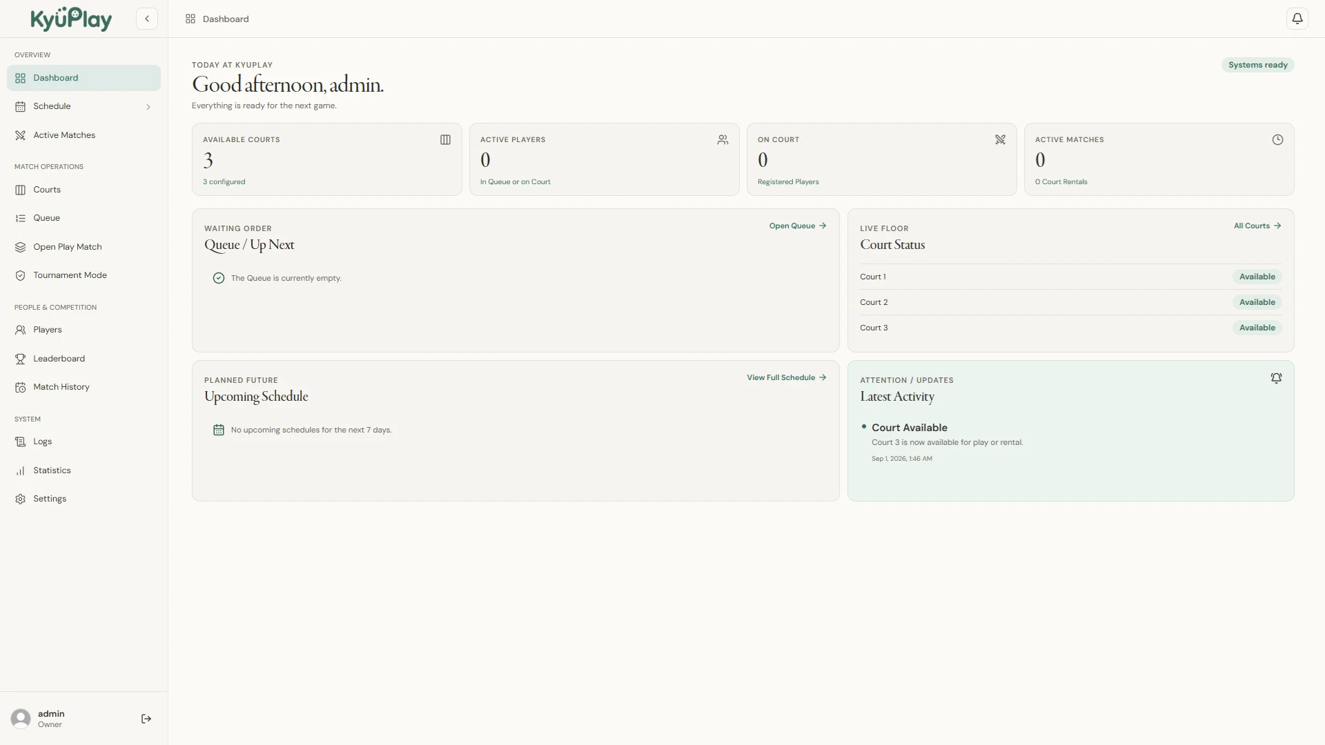 KyuPlay Dashboard screen