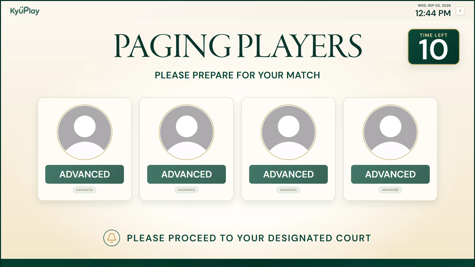 KyuPlay Paging Players screen